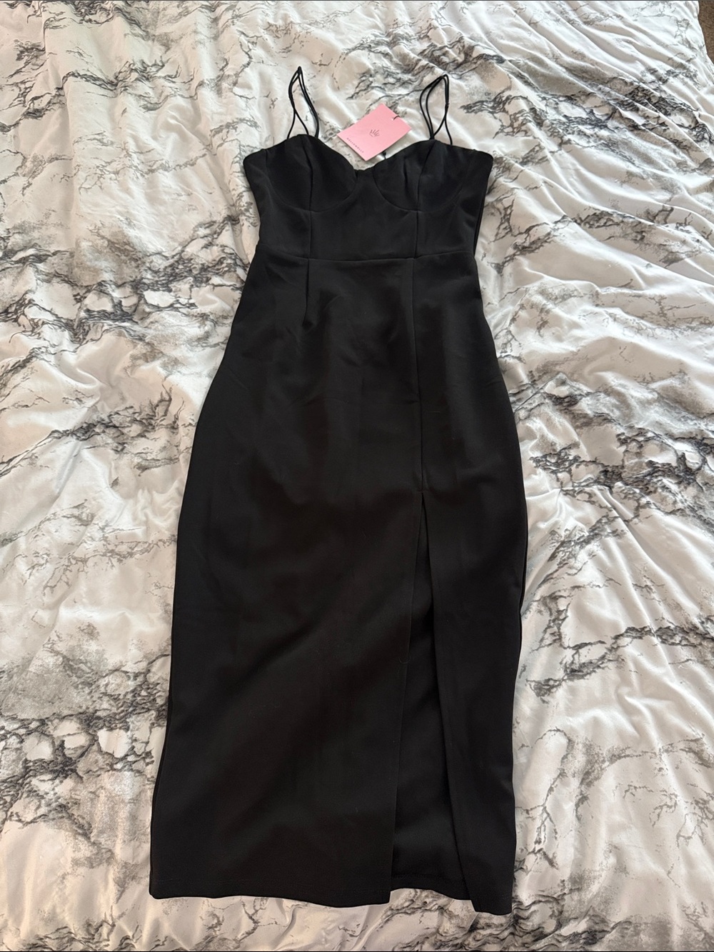 Women's Black Spaghetti Strap Midi Dress